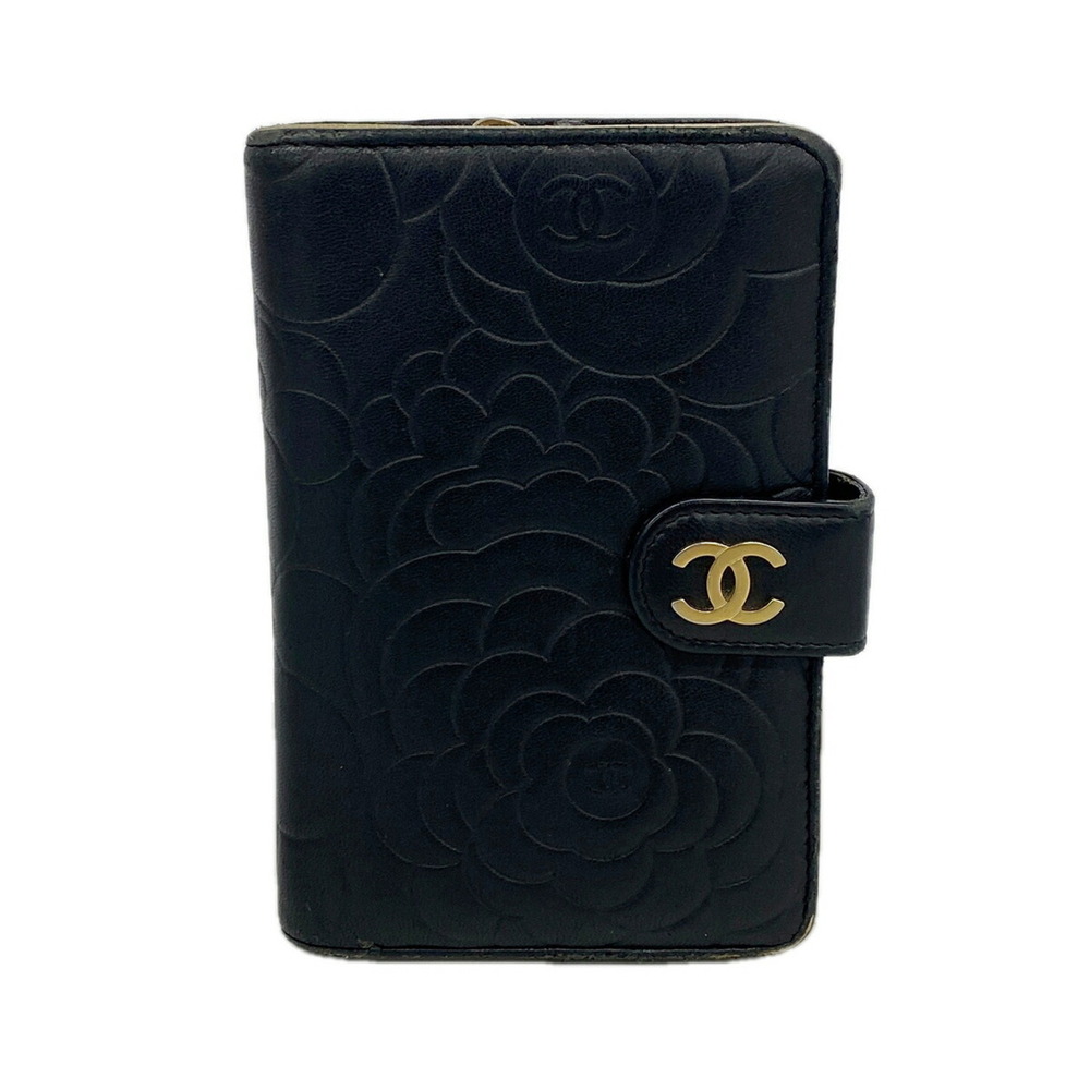 Chanel Camellia Lambskin Wallet, Black, Women's